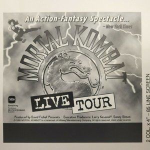 RARE VINTAGE 1995 MORTAL KOMBAT LIVE TOUR AD MAT 1 Only One in Existence !